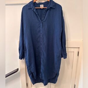 MUU MUU navy linen shirt dress